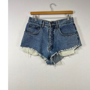 New York Line Denim Shorts Women 12 Petite Blue High Rise Distressed Cut Off 90s